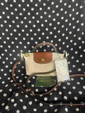NEW Le Pliage Mini Handbag Pouch Paper White Canvas Crossbody Tote XS